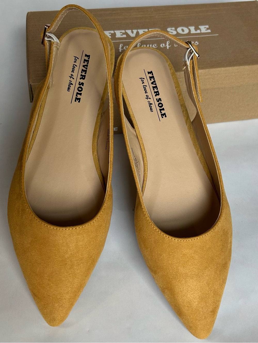 Fever Sole -Women's Pointed Toe Slingback Flats in Mustard